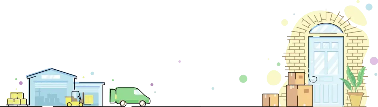 Graphic showing van delivering to customers