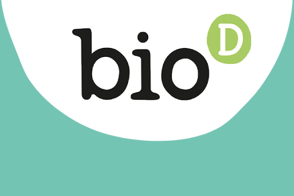 Bio D logo on white semi-circle