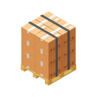 Isometric graphic of a pallet full of corrugated card boxes