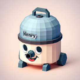 3D graphic of a pink Henry Hoover