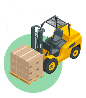 Forklift holding cleaning products