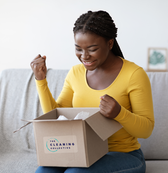 Girl opening delivery box