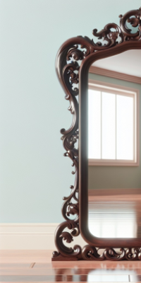 Ornate mirror leant against a wall