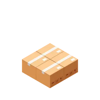 Isometric graphic of 4 corrugated card boxes next to each other