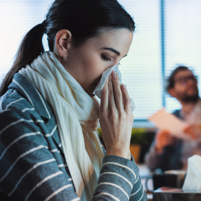 Girl in office with allergies