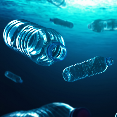 Plastic bottle waste in the ocean