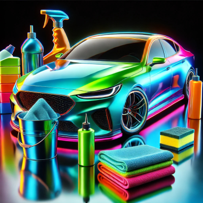 Car with Cleaning Products