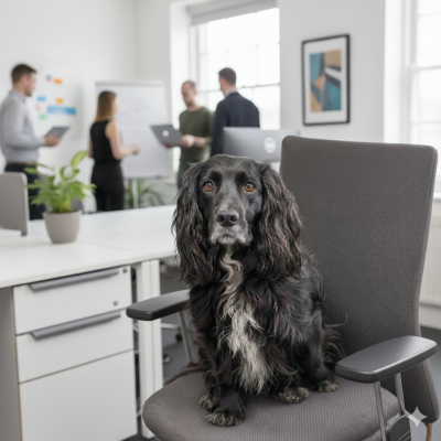 Dog in office chair