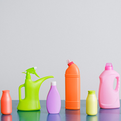 Colourful plain bottle cleaning products