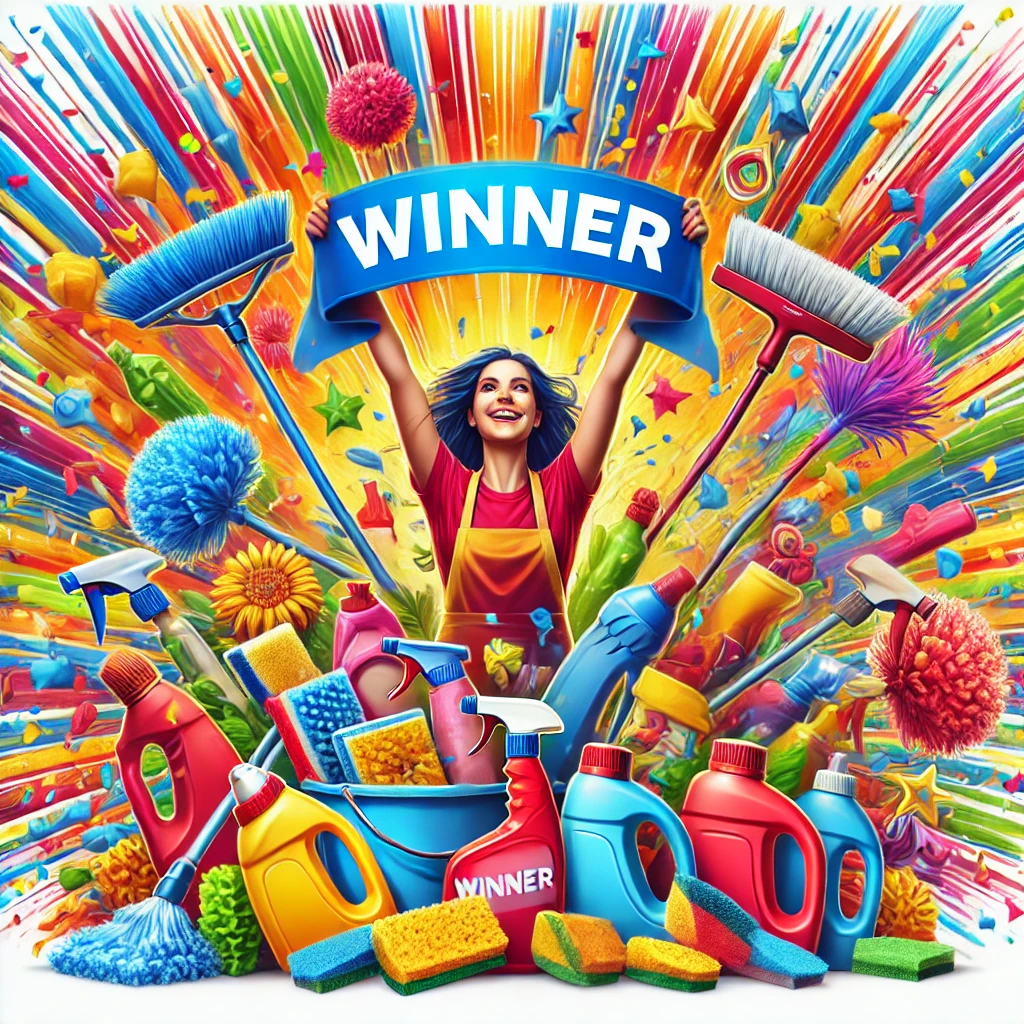 Person holding winner banner