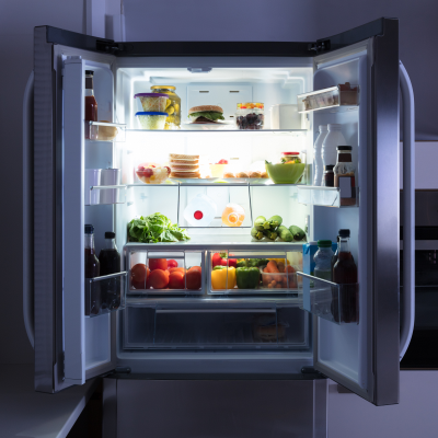 Clean fridge filled with food
