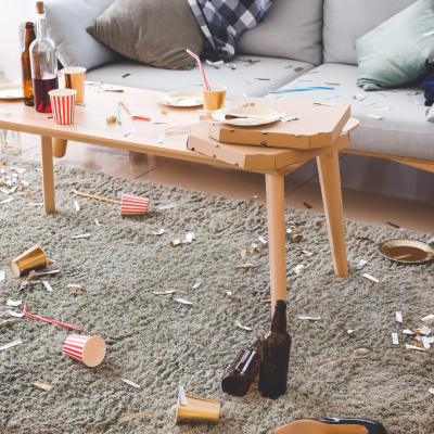 Messy living room after Christmas party