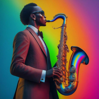 Man playing a saxophone, bright colours