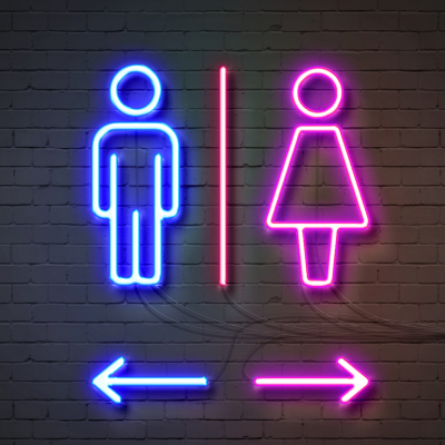Public restroom neon sign
