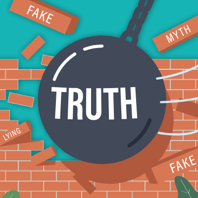A graphic of the word truth on a frying pan