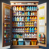Cleaning supplies in storage