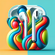 AirPods with blue and yellow background