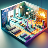 Graphic of a gym in bright colours