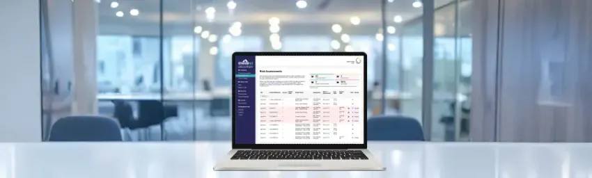 The software Cloud MI on a laptop screen on a desk