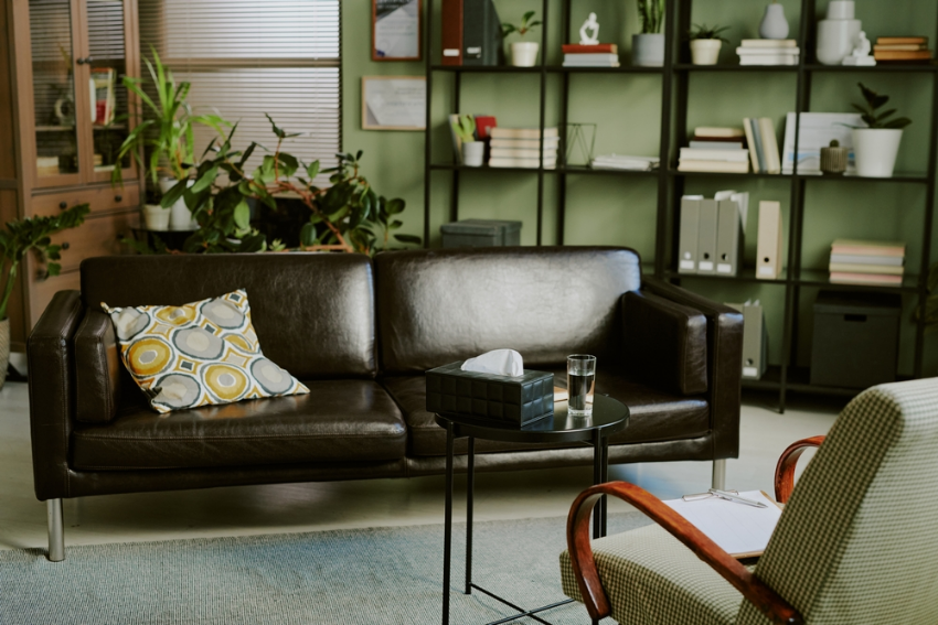 Leather sofa in a living room