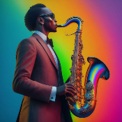 Man playing a saxophone, bright colours
