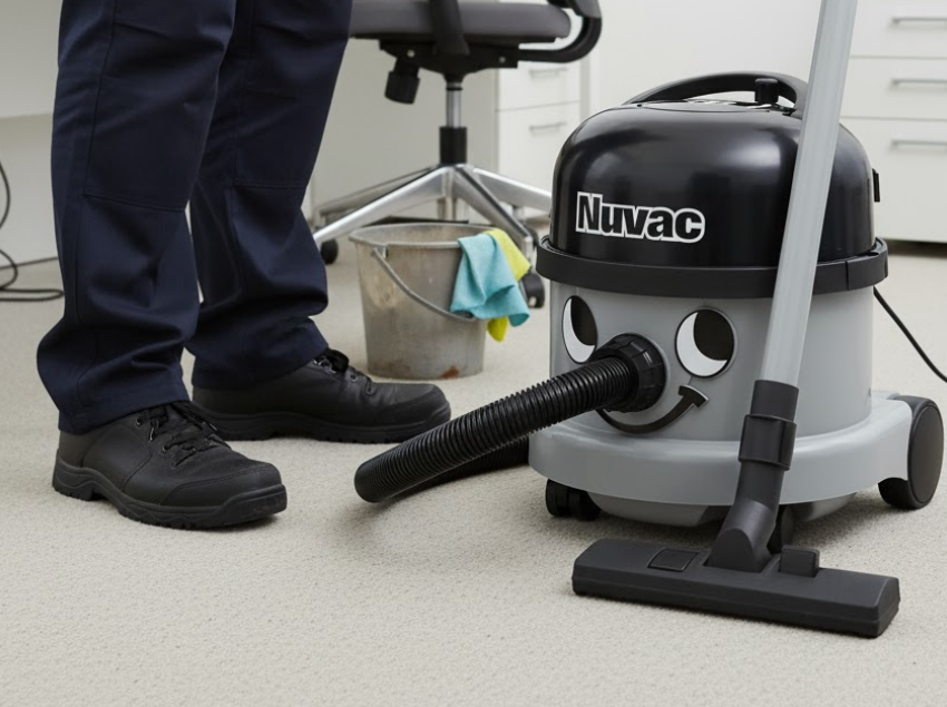 Numatic Nuvac commercial vacuum cleaner in an office