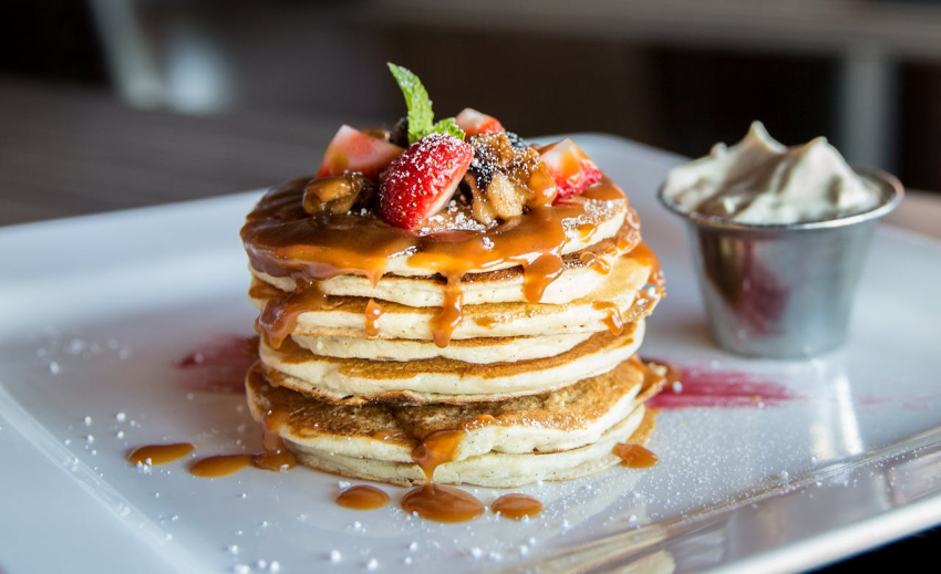 Syrup covered pancakes