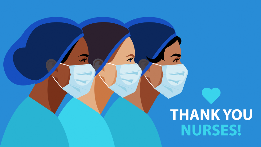 Graphic of 3 nurses with text saying 'thank you nurses'