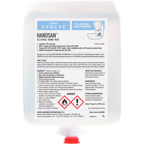 Hand Sanitiser Handsan Cartridge 1L Individual