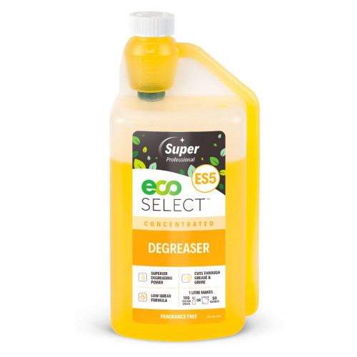 Mirius Eco Select Concentrated Degreaser. This versatile formula can be used on a wide variety of surfaces, including tiles, worktops, painted surfaces, vinyl, and stainless steel.