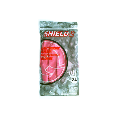 Shield Household Rubber Gloves - Medium - Pink - 12 Pairs