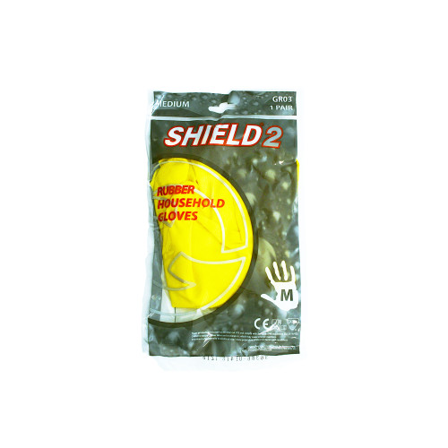 Shield Household Rubber Gloves - Medium - Yellow - 12 Pairs