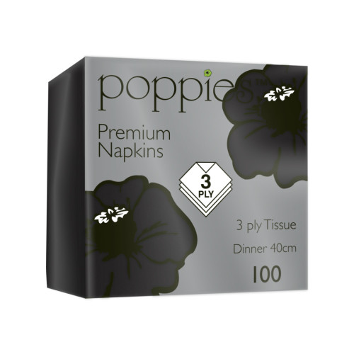 40cm 3-Ply Black Napkins 