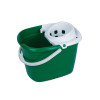 A green mop bucket with a white wringer