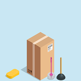 Medium-sized box of trade cleaning supplies