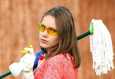 A cleaner with supplies