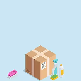 Small cardboard box of janitorial supplies