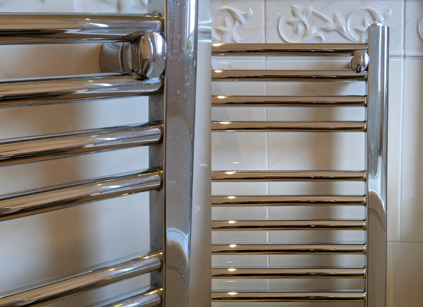 Towel rail before and after limescale removal